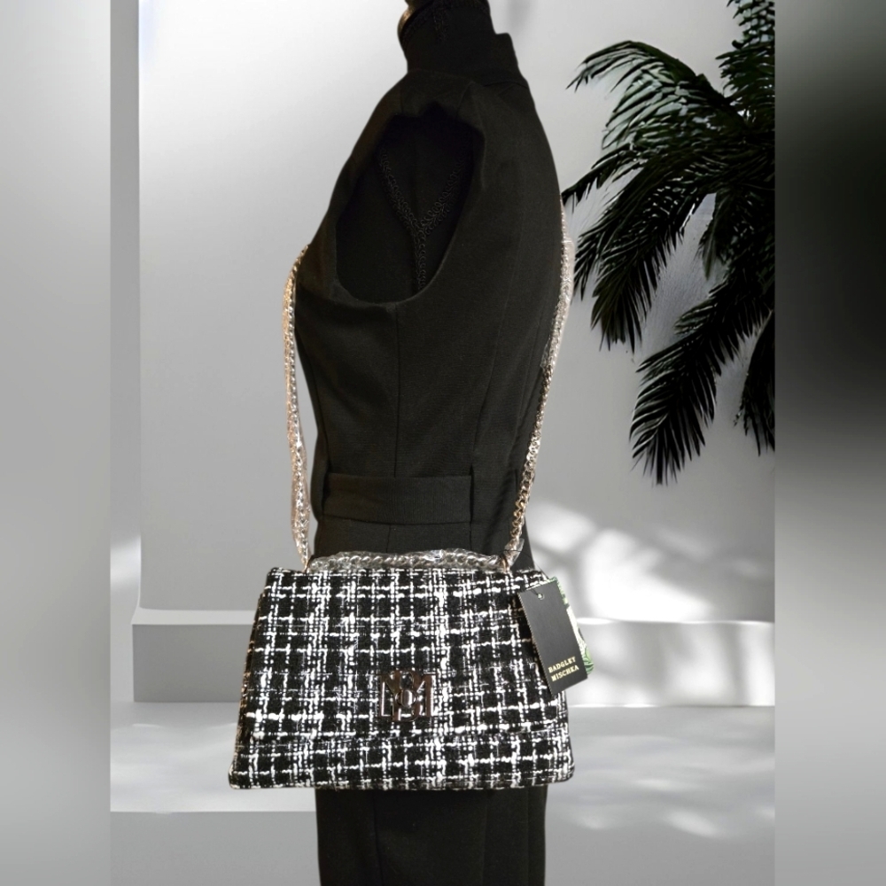BADGLEY MISCHCA Black White Tweed Evening Crossbody NWT $149